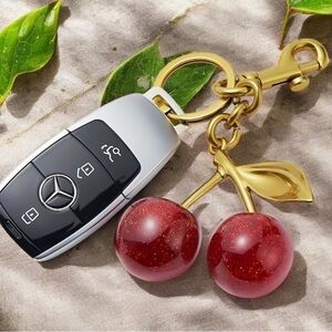 Gold and Red Cherry Keychain Accessory H8